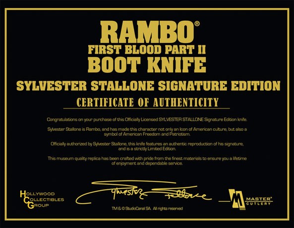 RAMBO II BOOT KNIFE: SYLVESTER STALLONE SIGNATURE EDITION